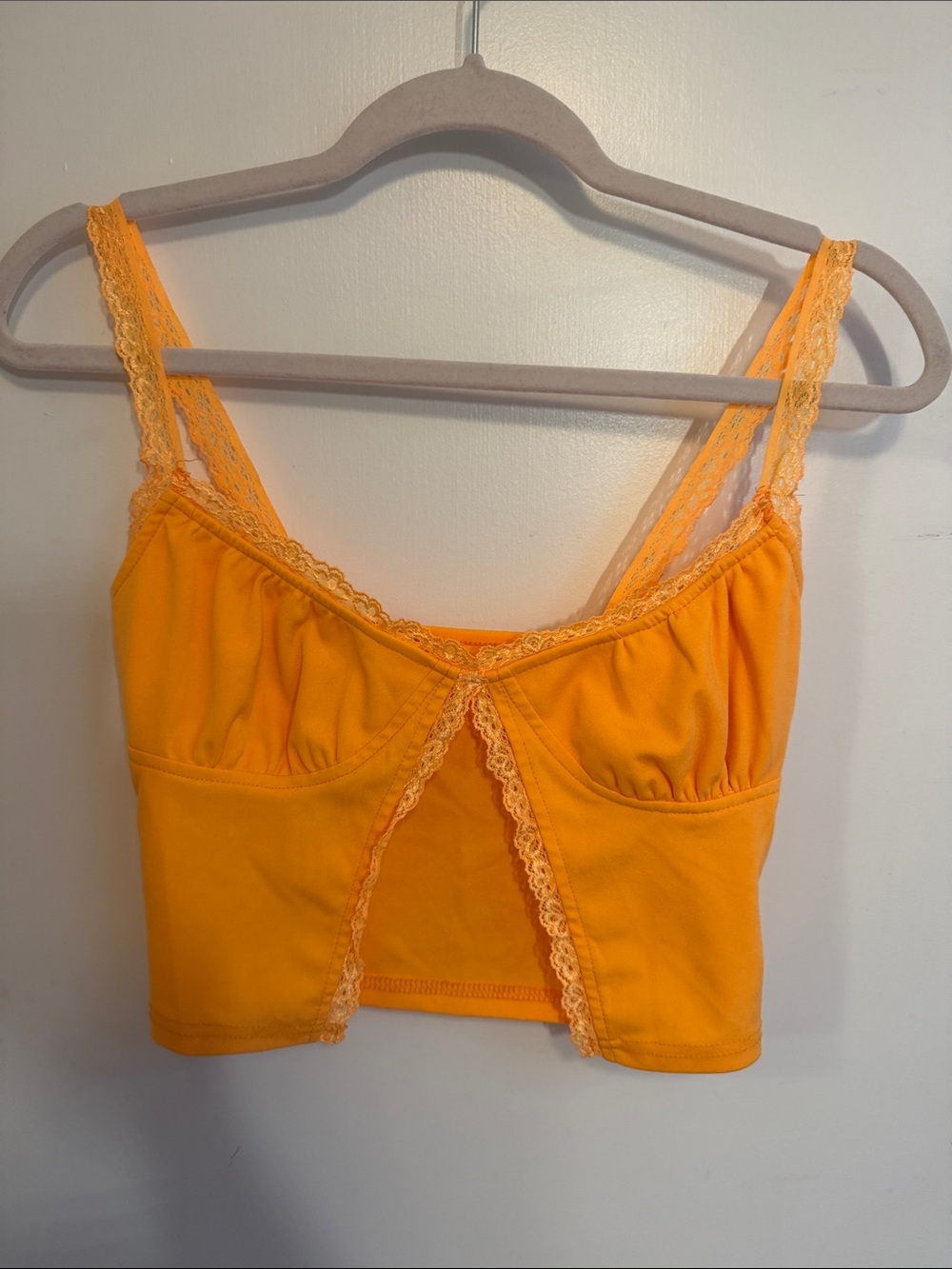 Lace-Trim Orange Cropped Cami Top - Picture 3 of 5